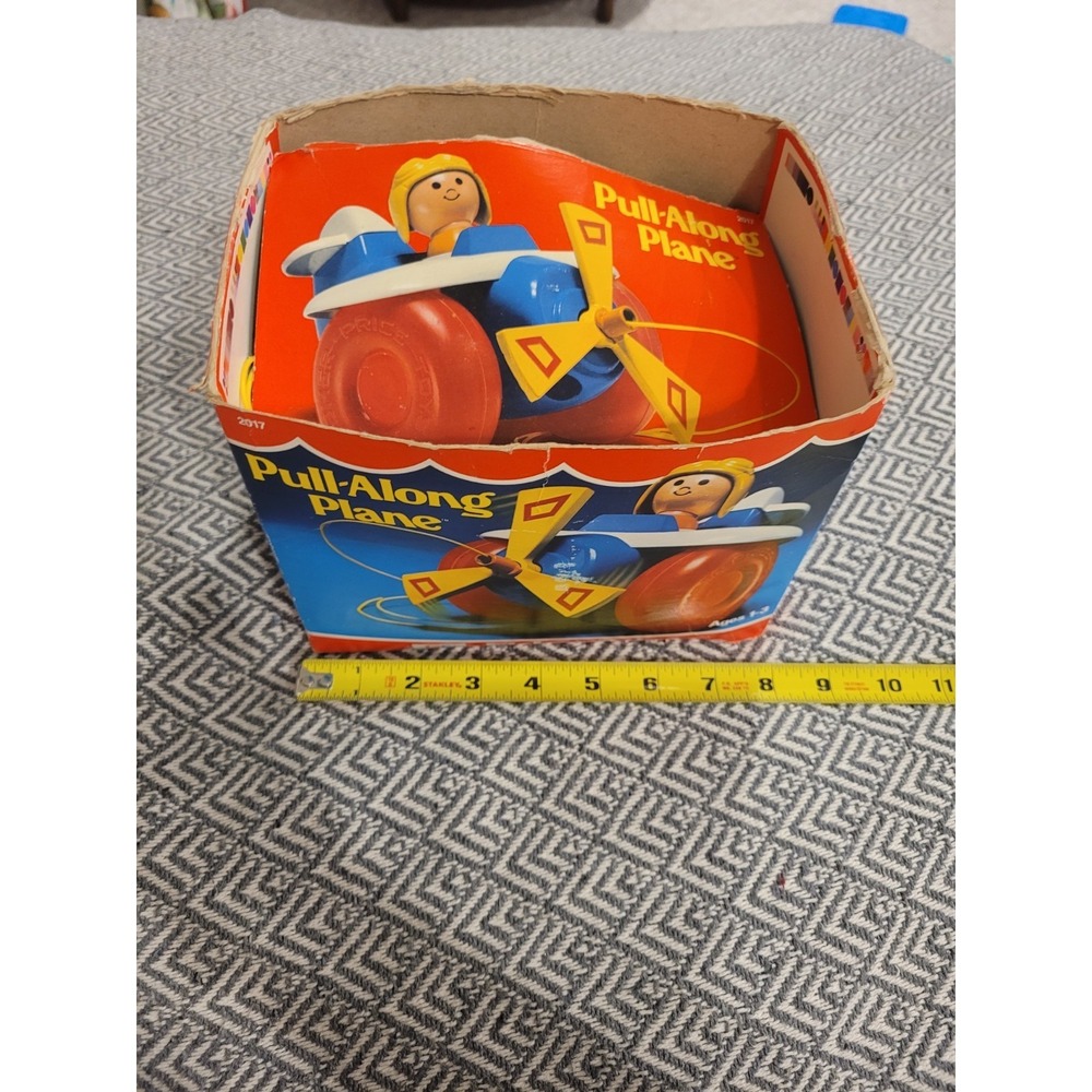 Vintage Fisher Price Pull-Along Plane Airplane Toy w/Pilot 1989 With Box